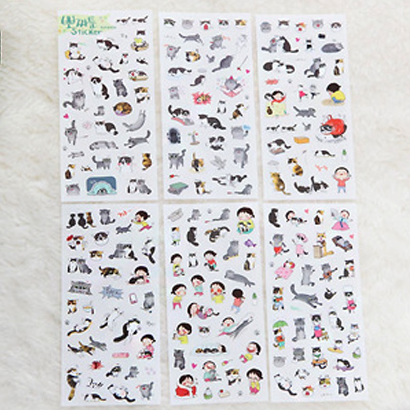 Bộ 6 Tấm Hình Dán Nhựa Pvc Trong Suốt In Hình Dễ Thương