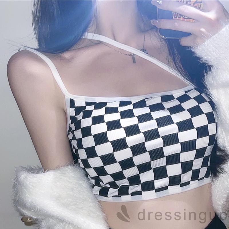 Áo Croptop Hai Dây Họa Tiết Kẻ Sọc Cho Nữ