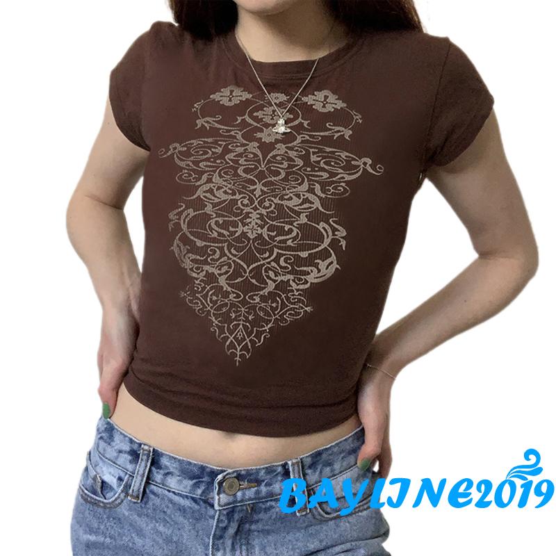 Áo Thun Tay Ngắn Cổ Tròn Dáng Rộng In Họa Tiết Thời Trang Mùa Hè Cho Nữ