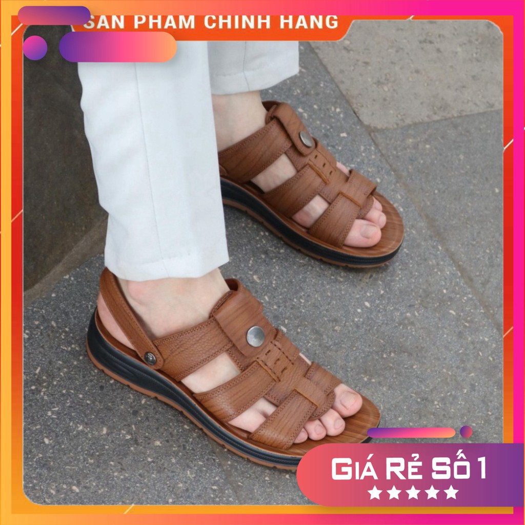 Dép sandal nam trung niên 💝 HT.NEO 💝 da bò xịn kết hợp đế kếp cao 3,5cm cực đẹp khâu may chân quai công nghệ 2021.