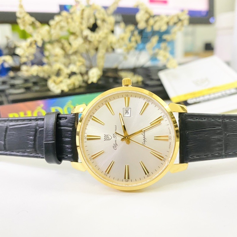 Đồng hồ nam dây da mặt kính sapphire chống xước Olym Pianus OP130-03MK-GL trắng