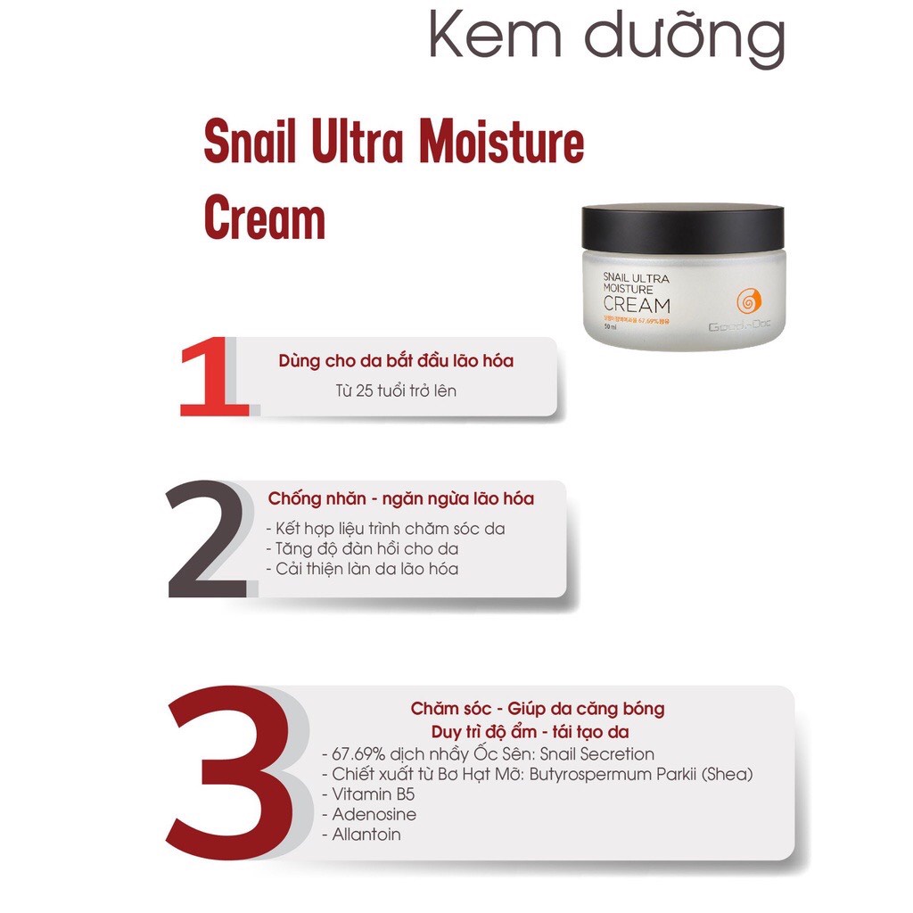 Kem Ốc Sên GoodnDoc Snail Ultra Moisture Cream Dưỡng Da Chống Lão Hóa Cấp Ẩm Chống Nhăn Trẻ Hóa Da