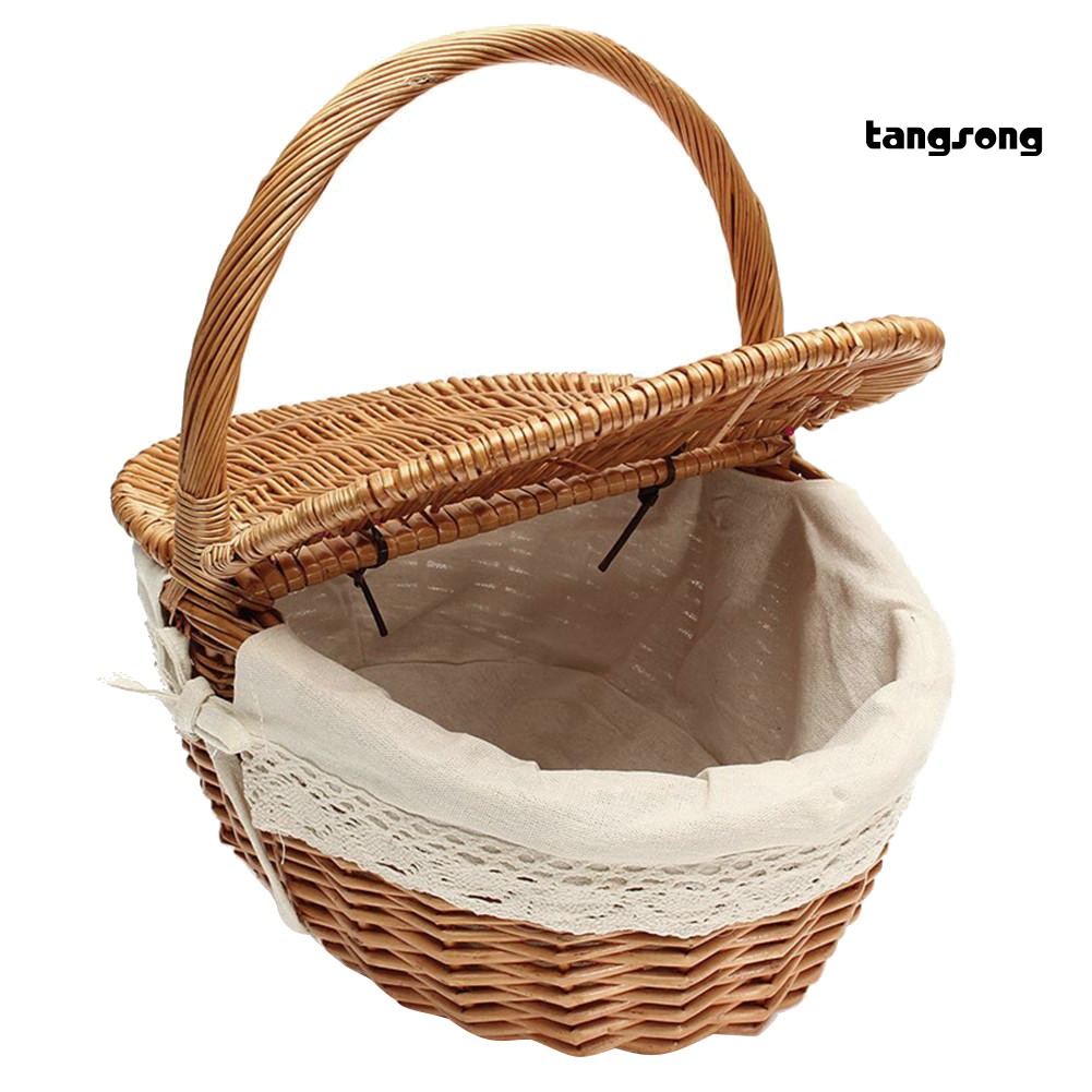 Giỏ Mây Đan Có Tay Cầm Đựng Trái Cây / Thức Ăn Đi Dã Ngoại Tiện Dụng