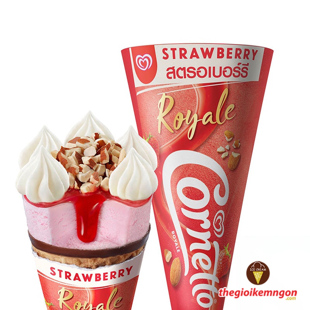 Kem ốc quế dâu hạnh nhân Wall's Cornetto Royale Strawberry 135ML