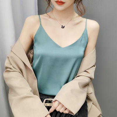 Sexy Lụa Chất lượng nhỏ Sling vest nữ mùa hè mặc ins siêu lửa lưới màu đỏ phù hợp với áo khoác không tay