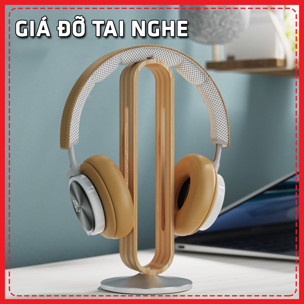 Giá treo tai nghe, giá đỡ tai nghe cao cấp thân gỗ đế hợp kim nhôm decor phong cách hiện đại