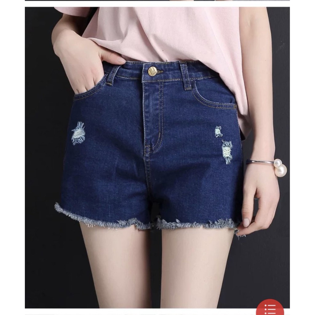 Quần short jean nữ co giản Quần đùi nữ ngang gối chất bò lưng cao