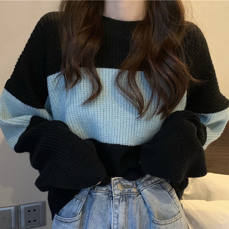 Áo Sweater Tay Dài Dáng Rộng Họa Tiết Kẻ Sọc Thời Trang Hong Kong Cổ Điển Hàng Mới 2022 Dành Cho Bạn Nữ