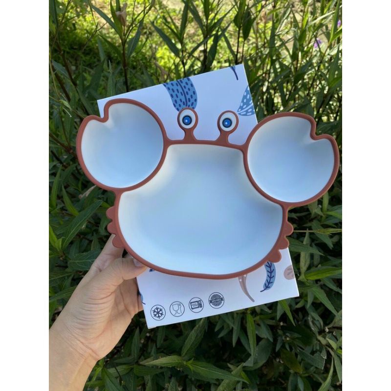 bộ Khay ăn dặm silicon, hình cà rốt 5 chi tiết, hình con cua đáng yêu, có đế hít chống đỗ, không chứa BPA,an toàn cho bé