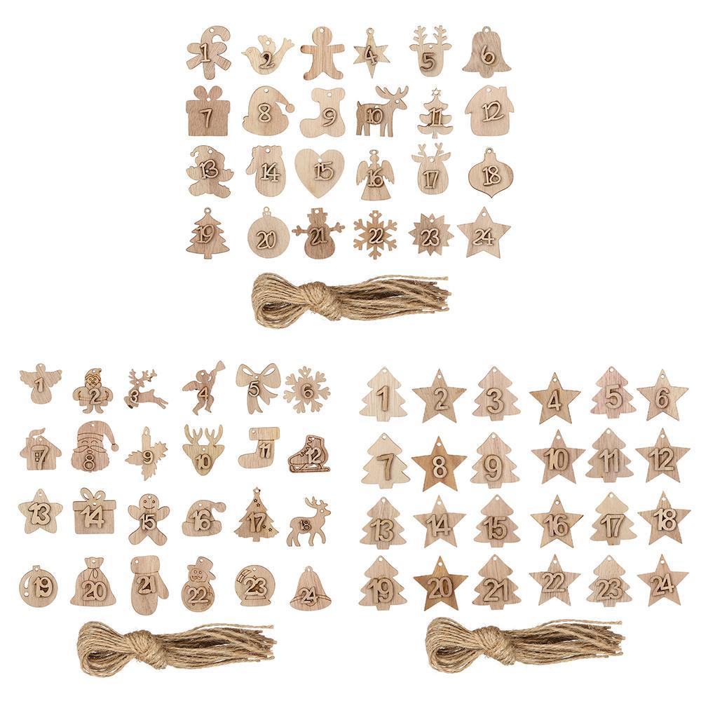 YEW Set 24 Phụ Kiện Trang Trí Giáng Sinh Bằng Gỗ Hình Số