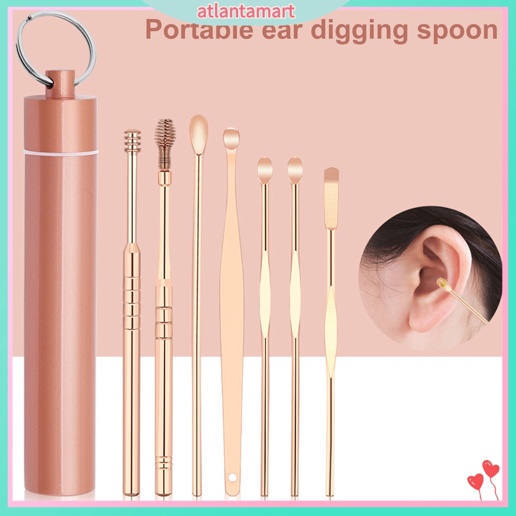 [Hàng mới về] Bộ dụng cụ làm sạch tai bằng thép không gỉ có hộp đựng tiện dụng