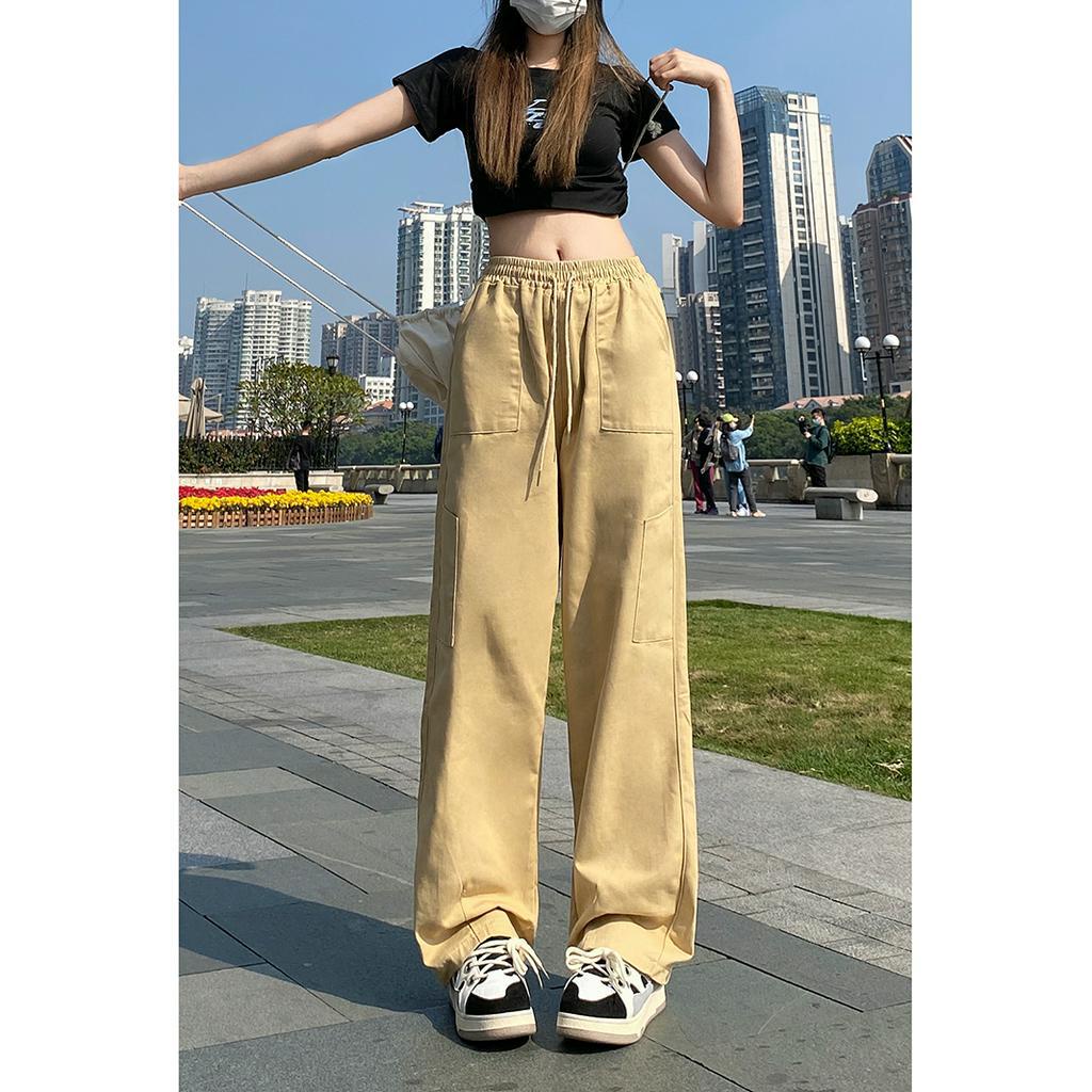 「 WELOVE1 」Quần ống rộng Lưng Cao Màu Trơn Nhiều Màu Sắc Thời Trang Mùa Hè Phong Cách Hàn Quốc Cho Nữ