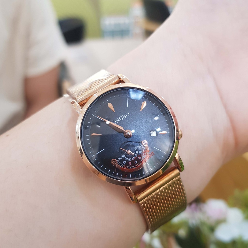 Đồng hồ nữ Longbo chính hãng dây titanium viền trắng kim xanh có lịch chống nước chống xước tuyệt đối Tony Watch 68