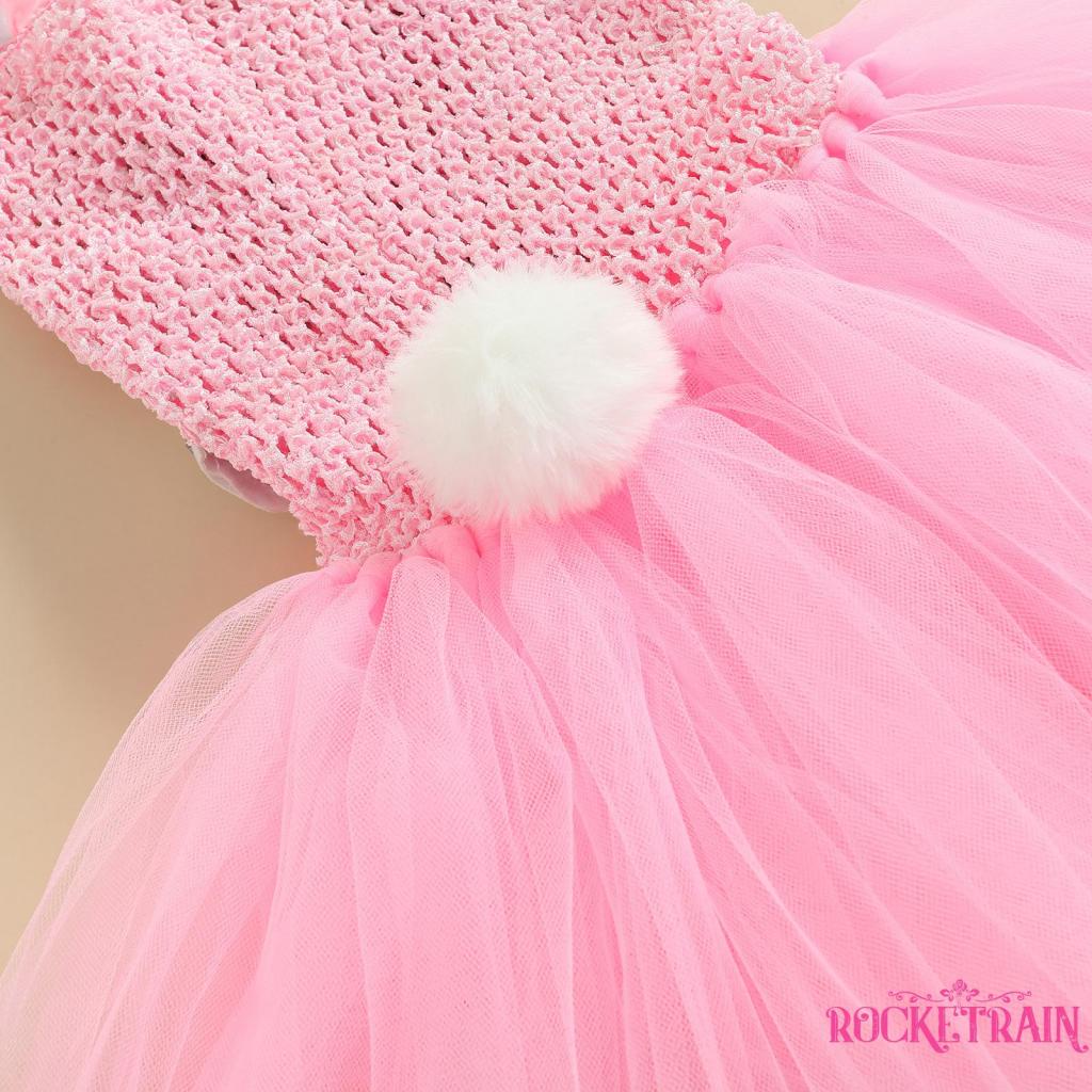 ◐Ne✲Đầm Không Tay Hở Lưng Họa Tiết Thỏ Hoạt Hình Thời Trang Dự Tiệc Cho Bé Gái