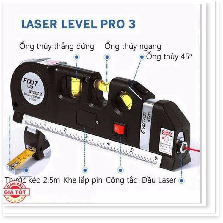 Thước Nivo laser LV-10 cân mực laser đa năng cân bằng kèm thước kéo 2,5m