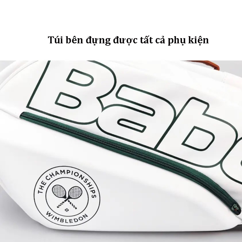 Túi vợt Babolat backpack Rhx12 Pure Wimbledon có 3 ngăn lớn màu trắng ghi