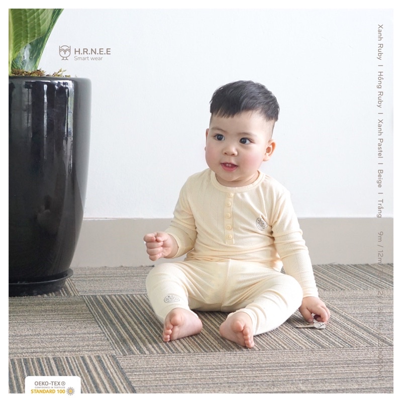 HRNEE ! Bộ quần áo dài tay cổ trụ chất liệu Modal cho các bé từ 6m-4y siêu mềm siêu mát, siêu thấm!