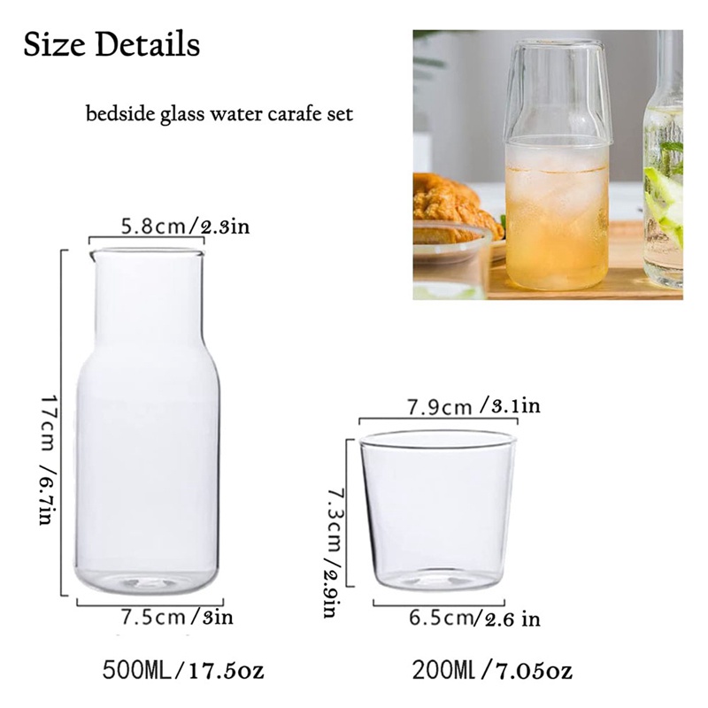 Bộ Bình Đựng Nước 500Ml Kèm Cốc Thủy Tinh Dùng Cho Phòng Ngủ / Phòng Tắm