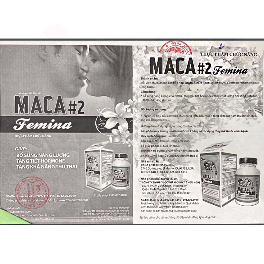 VIÊN UỐNG MACA#2 FEMINA - HỖ TRỢ TĂNG CƯỜNG SINH LÝ NỮ