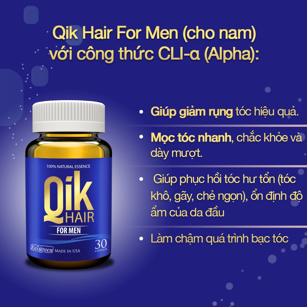 [Mã FMCGMALL -8% đơn 250K] Viên uống QIK HAIR (cho Nam) giảm rụng, mọc tóc chắc khỏe (30 viên)