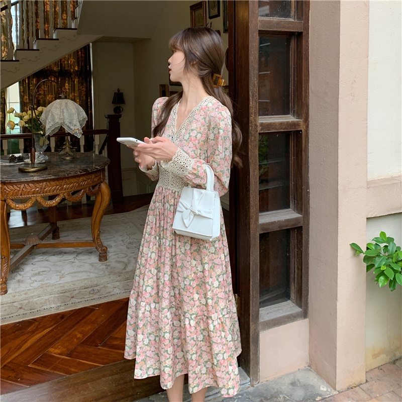 váy hoa tiểu thư dáng dài hàng QC (V04)