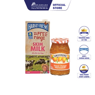Combo 1 hộp sữa tươi tiệt trùng không béo harvey fresh 1l + 1 hộp mứt cam ngọt smucker's 340g