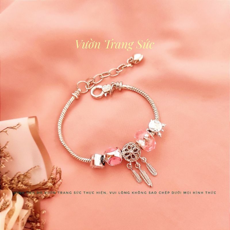 Vòng tay nữ bạc Thái - Lắc tay nữ bạc Thái charm pha lê Dream Catcher Vườn Trang Sức VTSVT00230