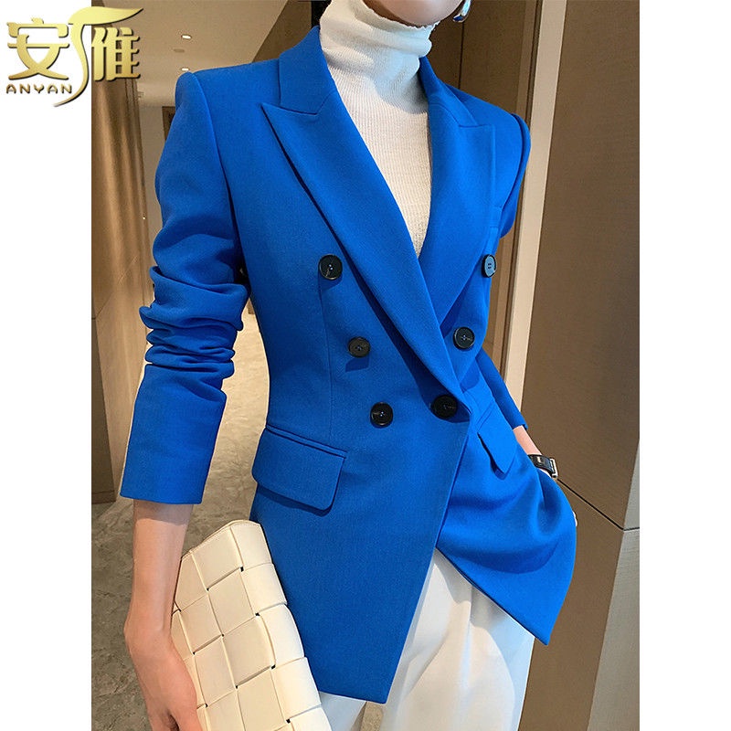 Áo Khoác Vest Ngắn Dáng Ôm Màu Xanh Dương Thời Trang Xuân Thu 2022 Mới Cho Nữ