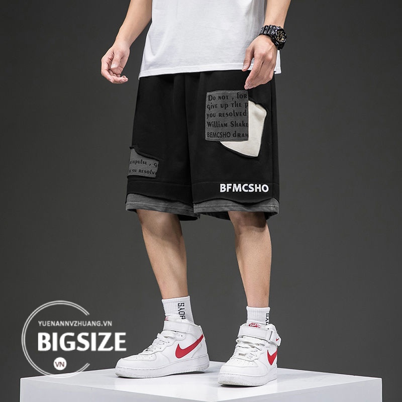 Quần sọt nam Bigsize Quần short đùi nam ngố Giả Hai cạp chun lưng thun Thời Trang kiểu trẻ trung Hàn Quốc đẹp cao cấp，cho người mập béo 100kg 150kg