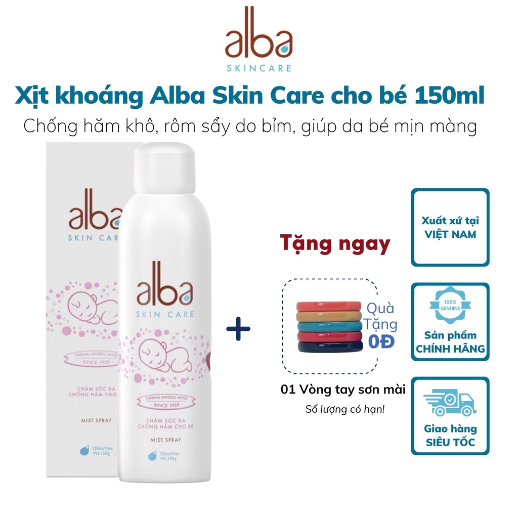 Xịt khoáng trẻ em Alba Skin Care - Chống hăm khô rôm sẩy do bỉm giúp da bé mịn màng - An toàn không gây kích ứng 150ml