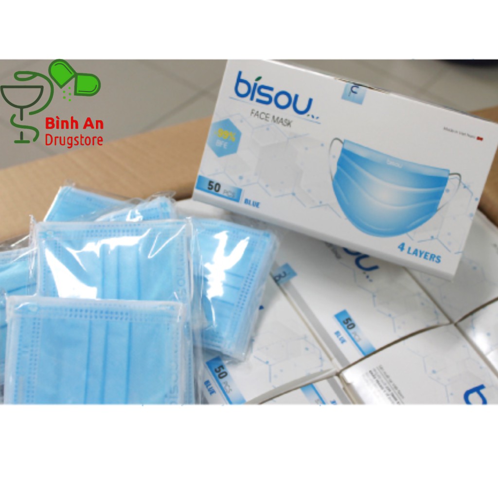 [CHÍNH HÃNG] KHẨU TRANG Y TẾ 4 LỚP KHÁNG KHUẨN BISOU - Hộp 50 cái chia 5 bịch | BigBuy360 - bigbuy360.vn