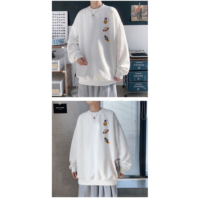 Áo Nỉ Nam Dài Tay Cổ Tròn Form Rộng Thời Trang Hàn