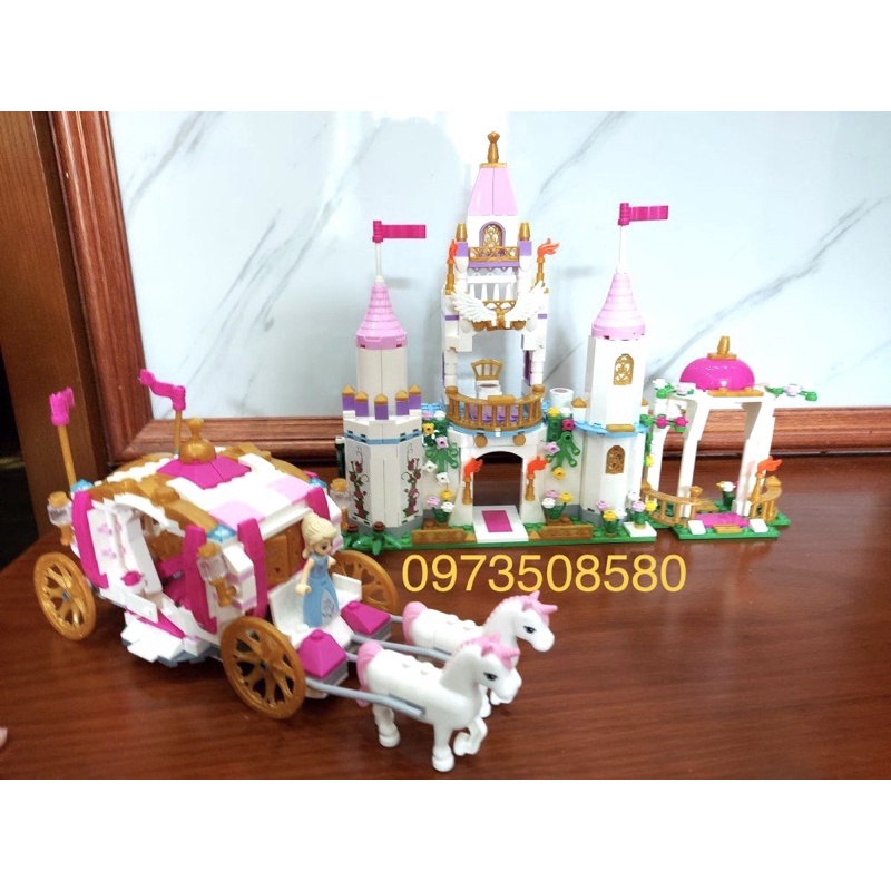 Lego con gái 712 miếng ghép lắp ghép lâu đài to+xe ngựa hoàng gia