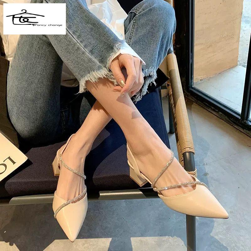 Giày Cao Gót Mũi Nhọn Đính Đá Thời Trang Cho Nữ