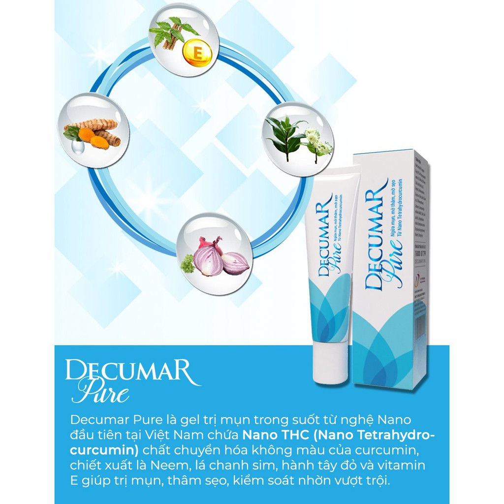 DECUMAR PURE [Tuýp 15g] - Kem bôi mụn nghệ nano trong suốt