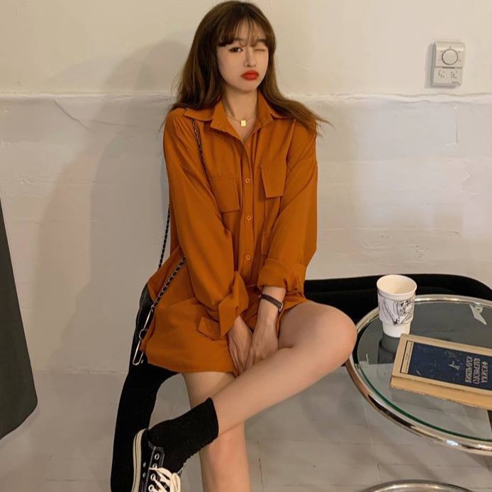 Áo Sơ Mi Chiffon Tay Dài Màu Trơn Phong Cách Hàn Quốc