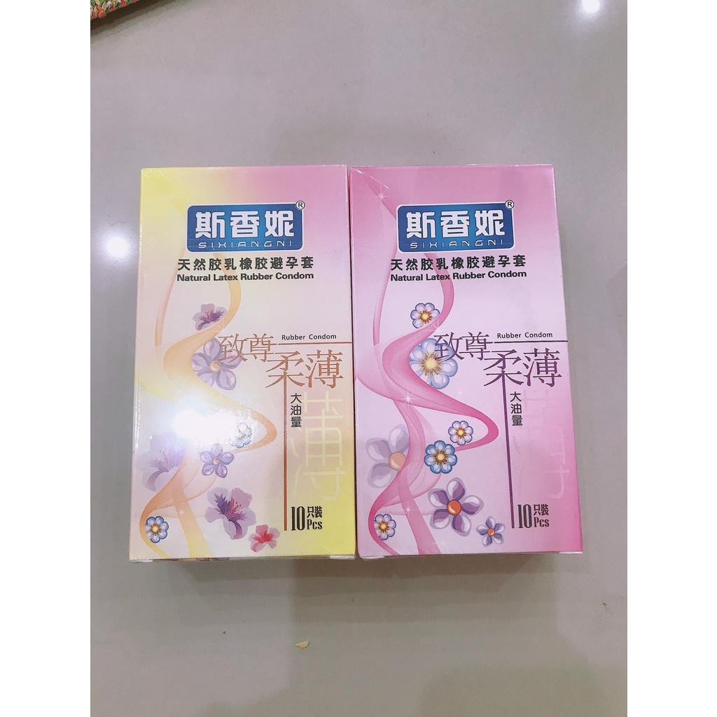 Bao cao su mỏng Sixiangni - Gel bôi trơn nhiều nước màu cam dâu 10 pc