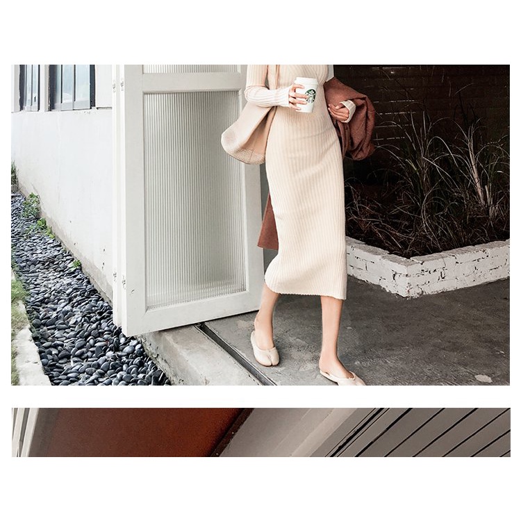 Đầm dệt kim dài vừa vặn phong cách retro cho nữ