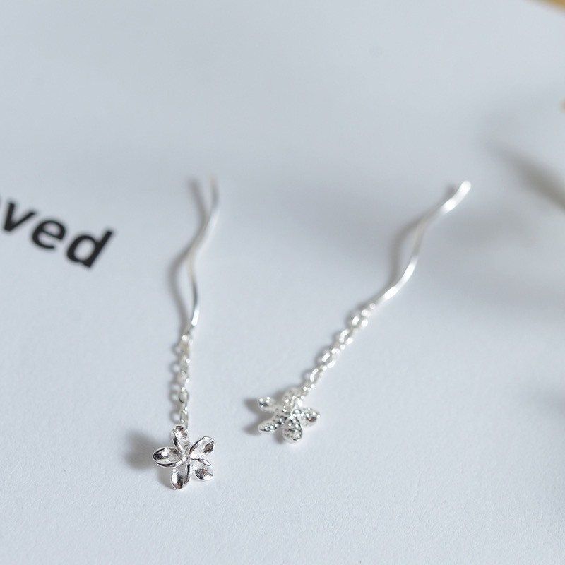 Khuyên tai bạc 925 bông Mai thả xích mới lạ duyên dáng thanh lịch Dế Bạc - K5854