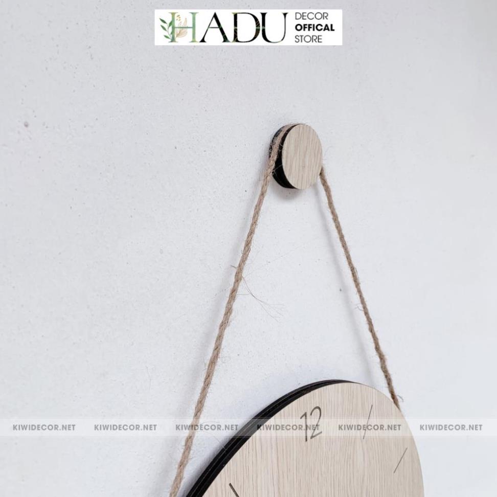 Đồng Hồ Treo Tường Gỗ Có Số Kèm Núm & Dây Treo Vintage, Decor Trang Trí Hiện Đại Tối Giản - HaduDecor