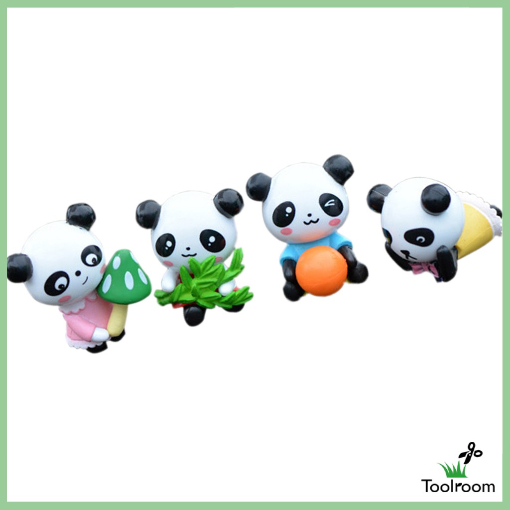 Set 4 Tượng Gấu Trúc Mini Bằng Nhựa Resin Dễ Thương Trang Trí Vườn DIY