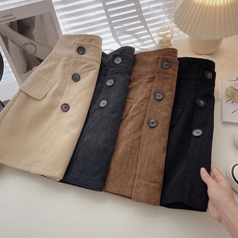 Chân Váy Nhung Tăm Cúc Vạt Chéo Siêu Hách Dáng, chân váy có quần lót trong dễ mix đồ BACIMI | BigBuy360 - bigbuy360.vn