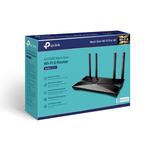 Thiết bị mạng Router Wifi 6 Gigabit Băng Tần Kép AX1500 TP-Link Archer AX10 - Hàng Chính Hãng