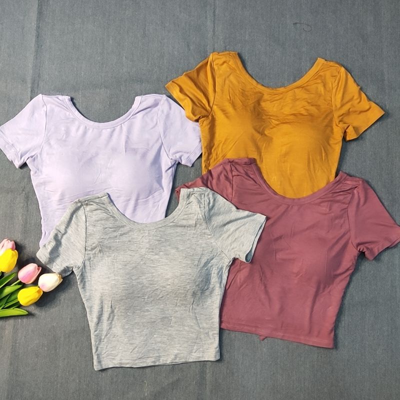 Áo Thun Nữ Croptop Hở Lưng Có Mút Ngực
