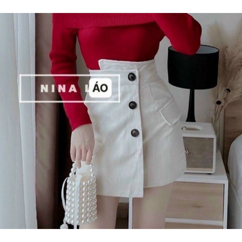 Váy Đắp chéo vạt xéo Vải Nhung tăm phối nút lưng SIÊU CAO