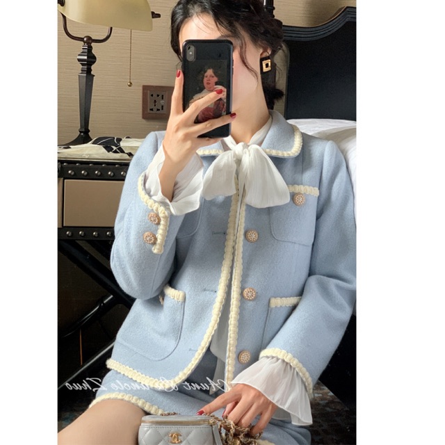 (Sẵn)Set Dạ Tweed Xanh Tiểu Thư