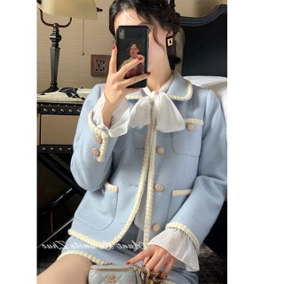 Set dạ tweed xanh tiểu thư