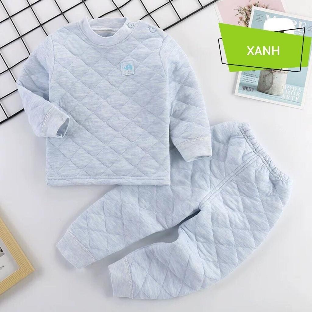Bộ nỉ trần bông cho bé, bộ trần bông cao cấp cài vai cho bé trai bé gái mặc thu đông.