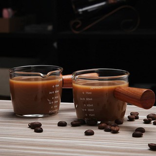 Cốc đong pha cà phê espresso sữa có tay cầm bằng gỗ tiện dụng
