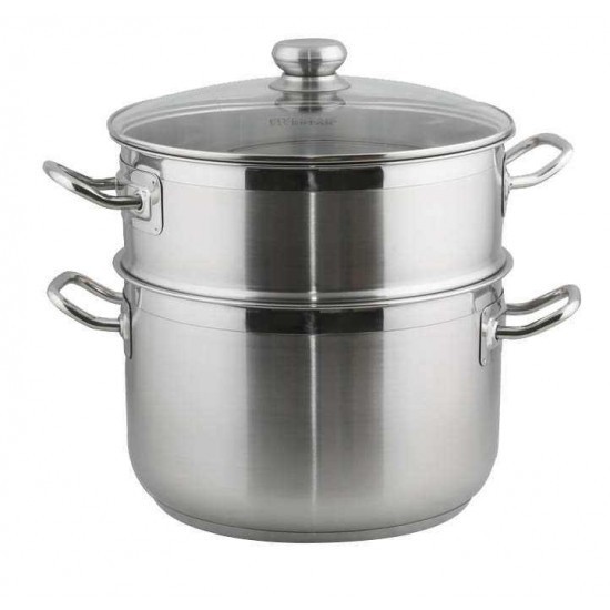 Bộ Nồi Xửng Hấp Inox 3 Đáy Fivestar 30cm Dùng Bếp Từ - Nắp Kính